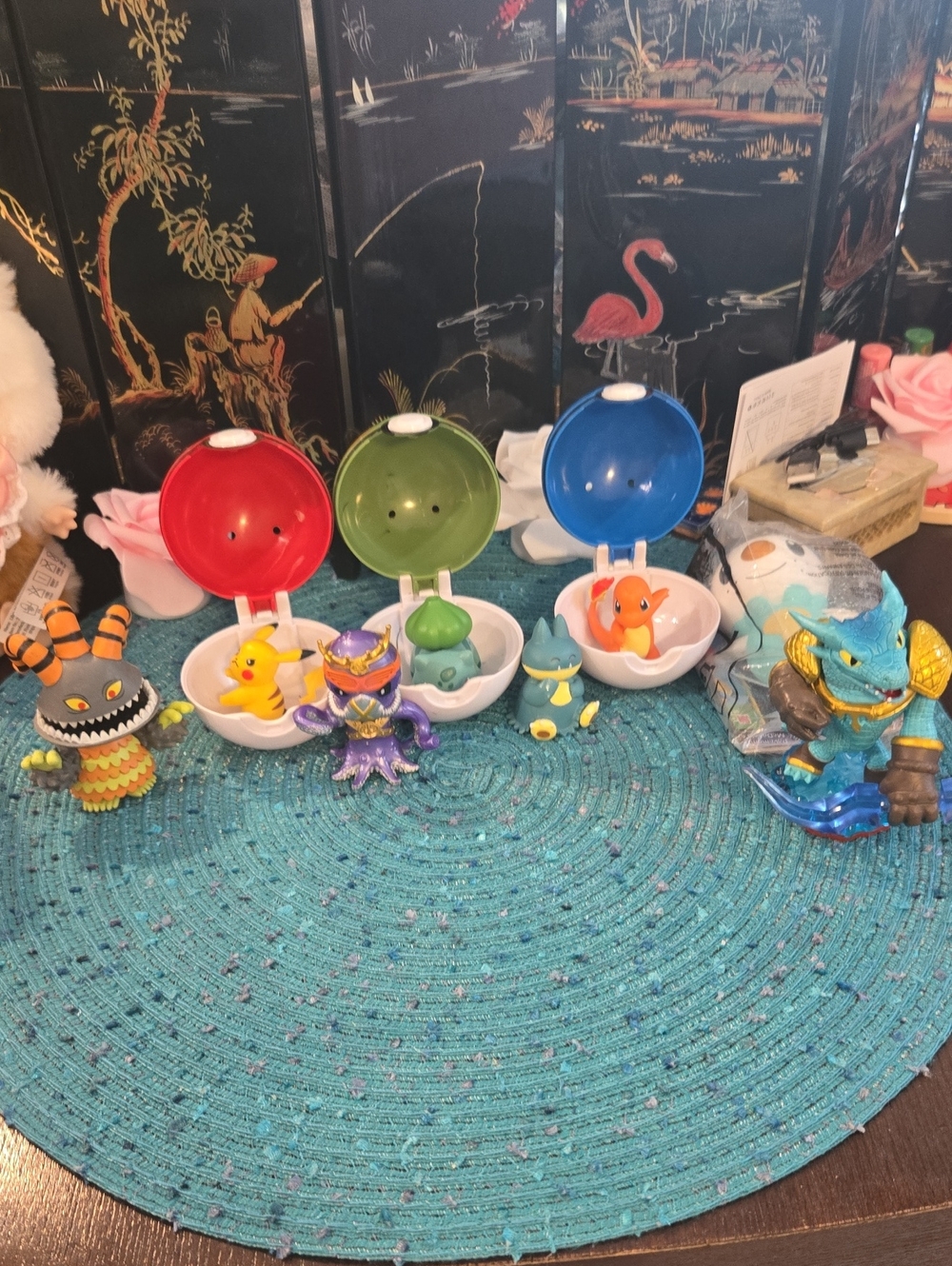 Pokemon Figure Playset with Red, Green, and Blue Capsules